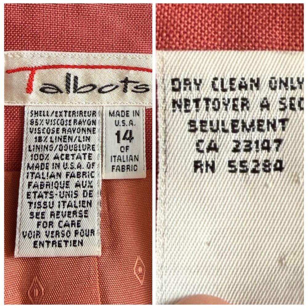 Talbots Vintage Linen Blend Three Button Long Blazer Coral Pink Women’s Size 14 - Picture 10 of 11
